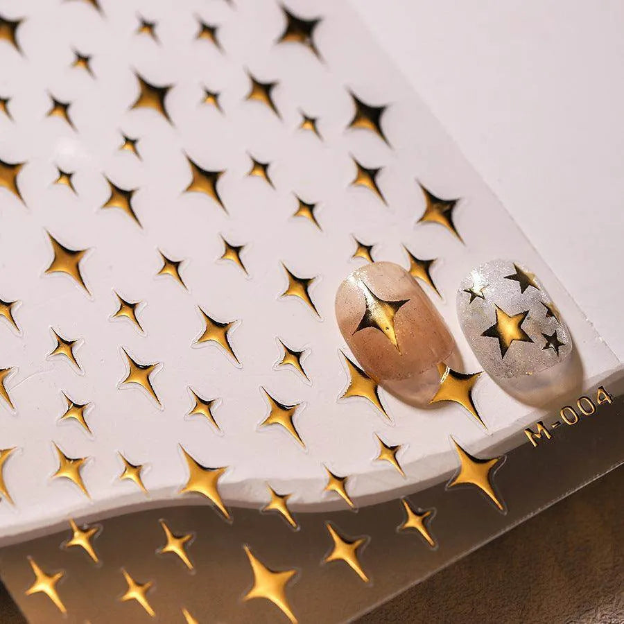 Gold Silver Star Nail Art Stickers Adhesive Metal Colors Cross Stars M004
