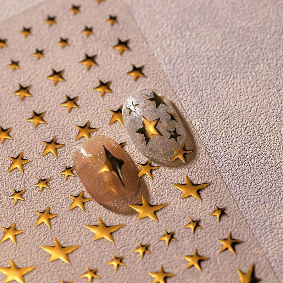 Gold Silver Star Nail Art Stickers Adhesive Metal Colors Cross Stars M004