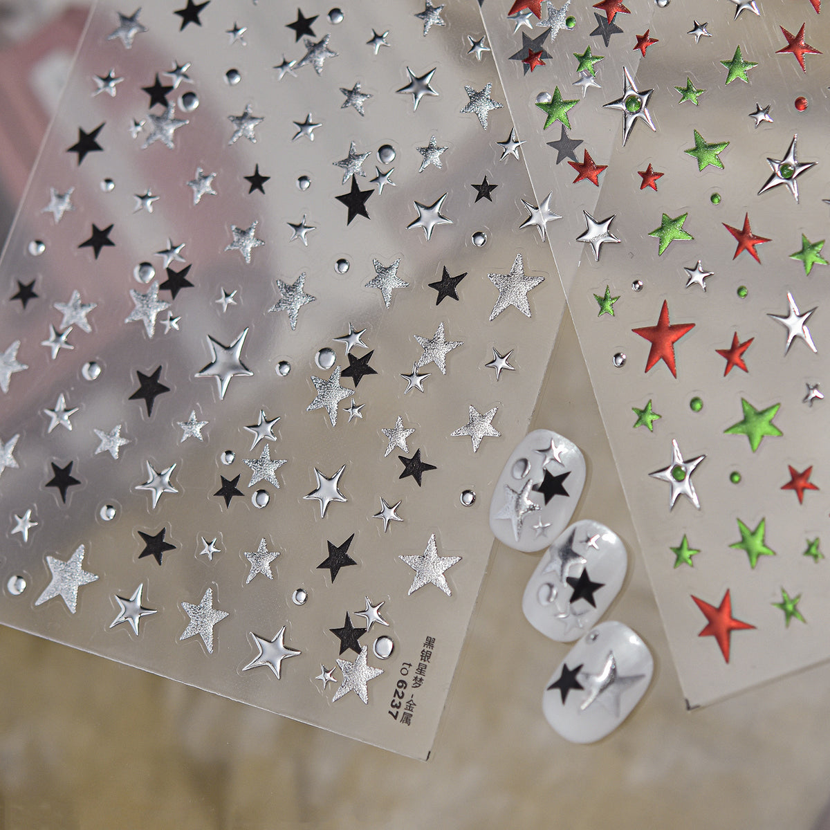 Gold Silver Star Nail Art Stickers Metal Effect Stars Decals to2466