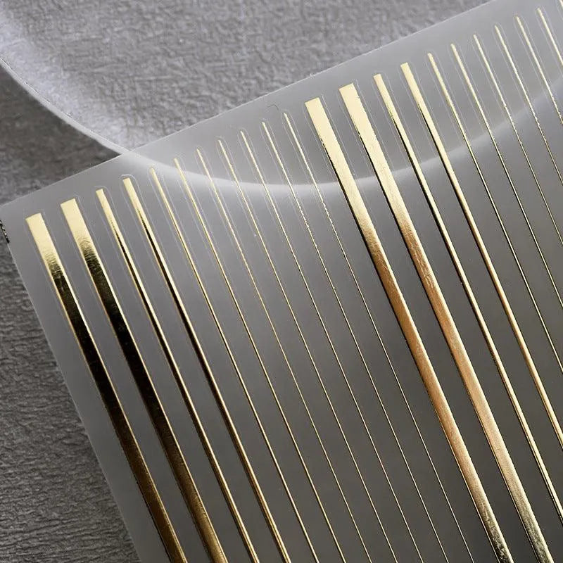 Gold Silver Stripes Nail Art Stickers Metal Color Lines Embossed Adhesive Sticker Decals 