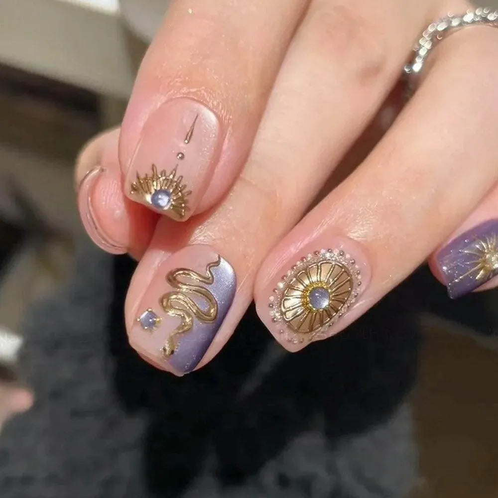 Gold Snake Nail Art Stickers Adhesive Embossed Metal Silver Snake Sticker Decals TA365