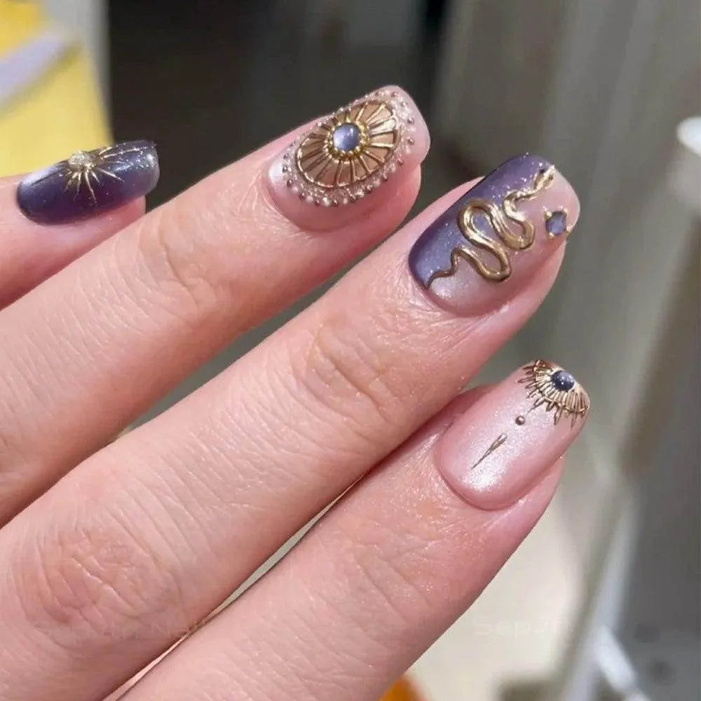 Gold Snake Nail Art Stickers Adhesive Embossed Metal Silver Snake Sticker Decals TA365