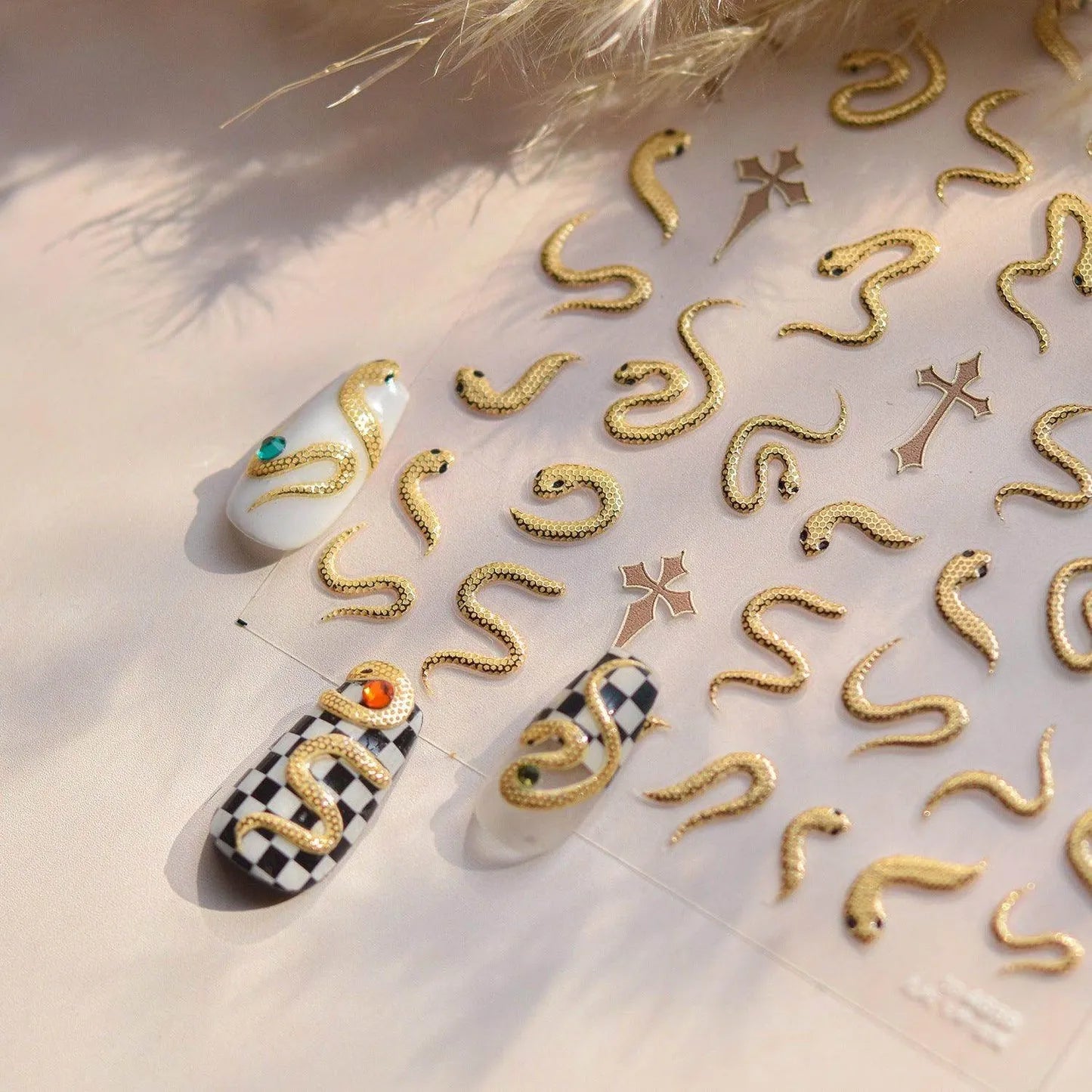 Gold Snake Nail Art Stickers Adhesive Embossed Snake Sticker Decals to4658