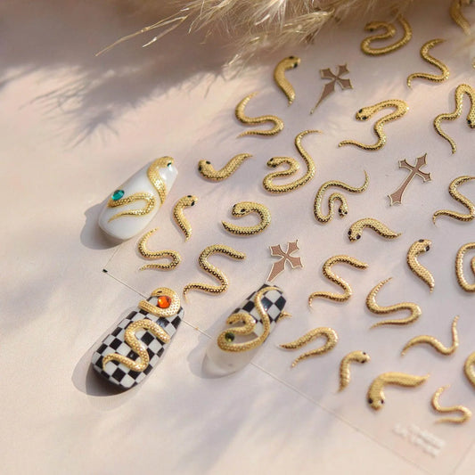 Gold Snake Nail Art Stickers Adhesive Embossed Snake Sticker Decals to4658