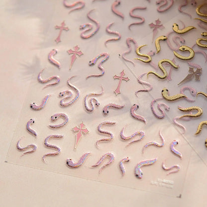 Gold Snake Nail Art Stickers Adhesive Embossed Snake Sticker Decals to4658