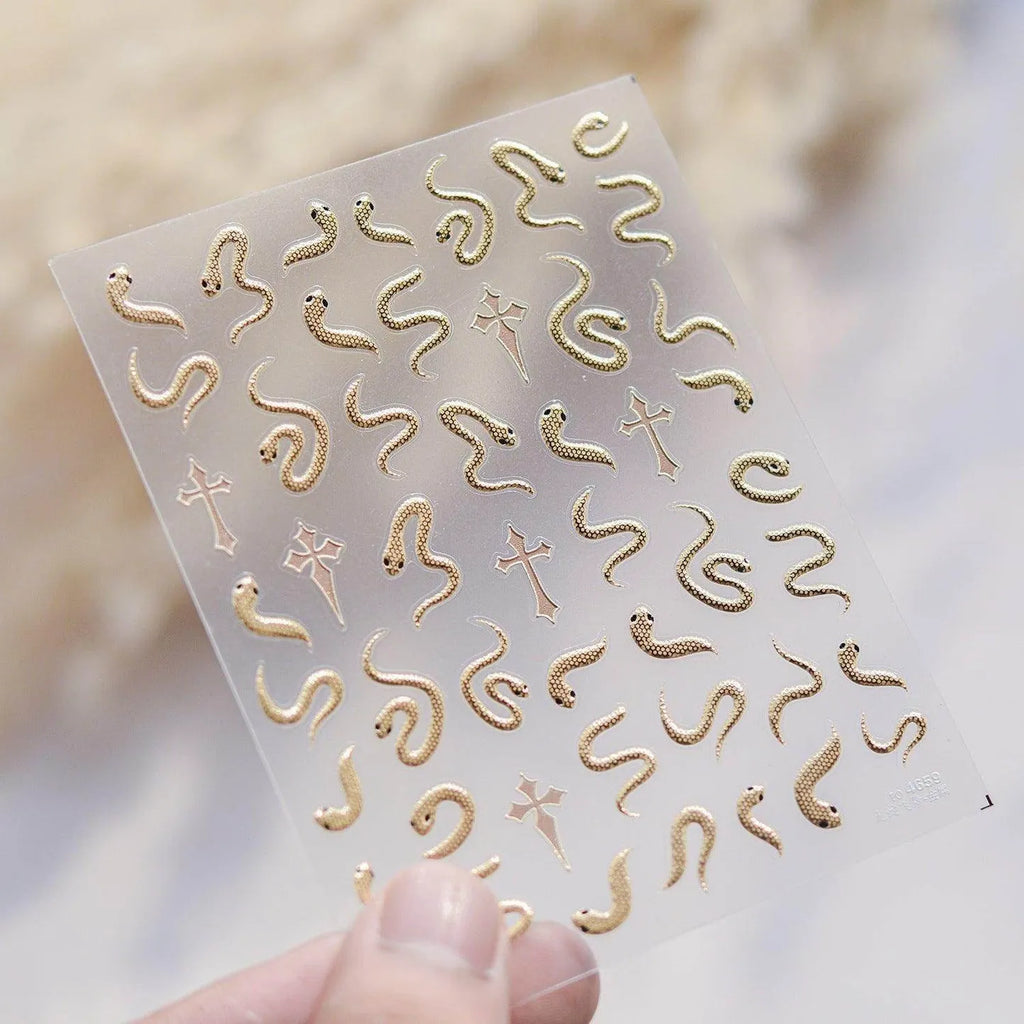 Gold Snake Nail Art Stickers Adhesive Embossed Snake Sticker Decals to4658