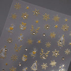Gold Snowflake Nail Art Stickers Adhesive Slider Golden Xmas with Beads Sticker Decals TL107