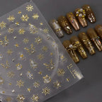 Gold Snowflake Nail Art Stickers Adhesive Slider Golden Xmas with Beads Sticker Decals TL107