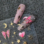 Gold Star Moon Nail Art Stickers Adhesive Slider Butterfly Embossed Sticker Decals M050
