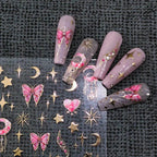 Gold Star Moon Nail Art Stickers Adhesive Slider Butterfly Embossed Sticker Decals M050