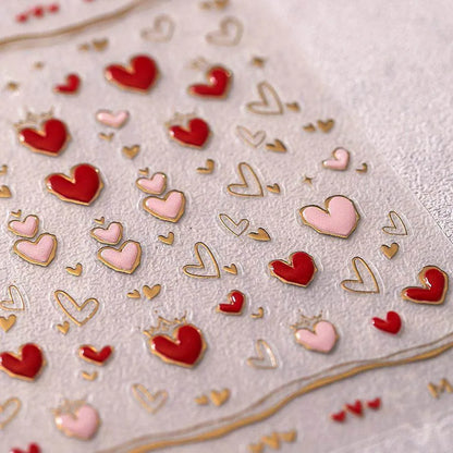 Gold Star Moon Nail Art Stickers Embossed Adhesive Galaxy with Red Hearts Sticker Decals M527