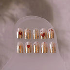 Gold Star Moon Nail Art Stickers Embossed Adhesive Galaxy with Red Hearts Sticker Decals M527