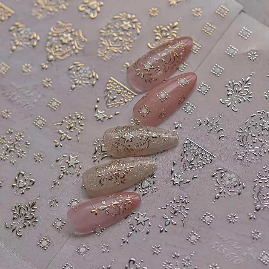 Gold Totem Nail Art Stickers Vintage Damask Adhesive Sticker Decals MS610
