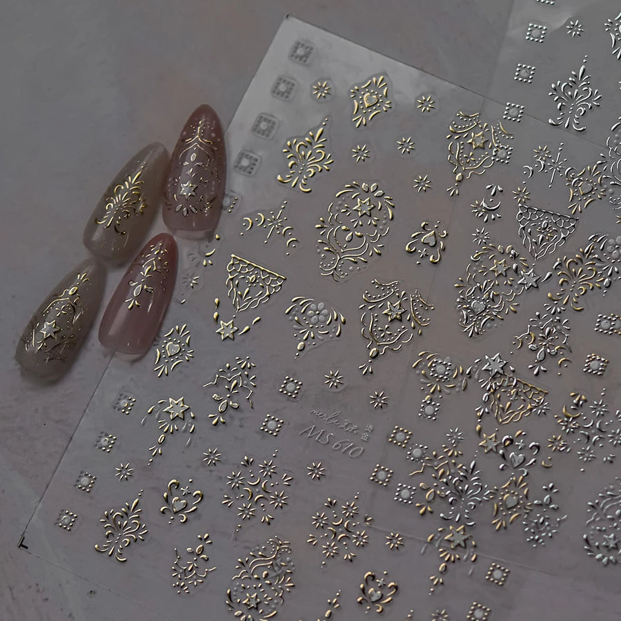 Gold Totem Nail Art Stickers Vintage Damask Adhesive Sticker Decals MS610