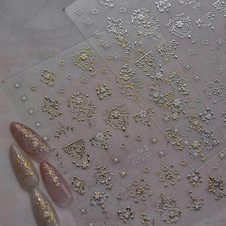 Gold Totem Nail Art Stickers Vintage Damask Adhesive Sticker Decals MS610