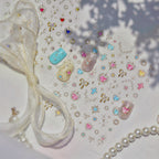 Gold Vintage Bow & Heart Jelly Nail Stickers - Baroque Jewelry Decals