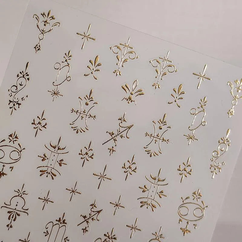 Gold Vintage Floral Nail Art Stickers Metal Color Damask 3D Adhesive Sticker Decals M162