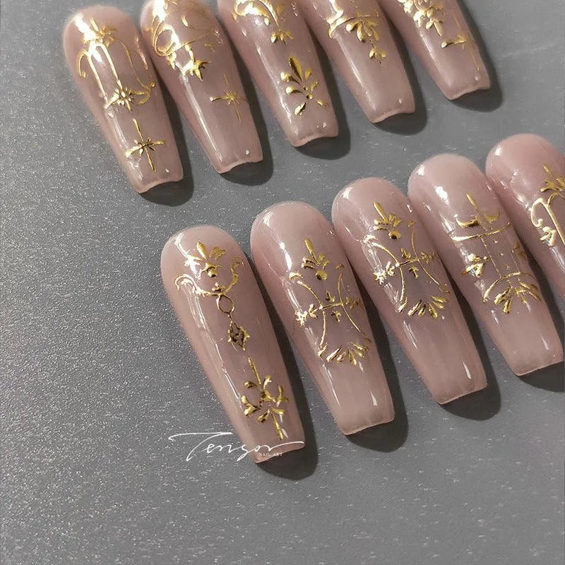 Gold Vintage Floral Nail Art Stickers Metal Color Damask 3D Adhesive Sticker Decals M162