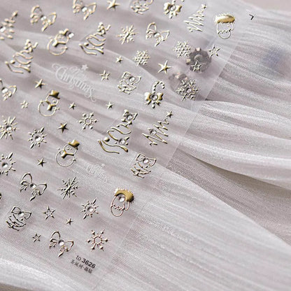 Golden Christmas Tree Nail Art Stickers Adhesive Embossed Winter Snowflake Sticker Decals to3626