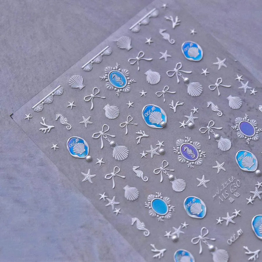 Golden Seahorse Nail Art Stickers Metal Shell Starfish Adhesive Embossed Sticker Decals 