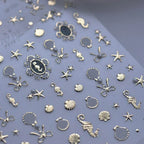 Golden Seahorse Nail Art Stickers Metal Shell Starfish Adhesive Embossed Sticker Decals 