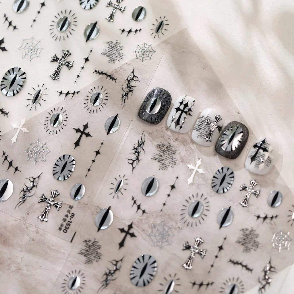 Goth Cross Evil Eye Nail Stickers - Halloween Ghost Spiderweb Decals 1530