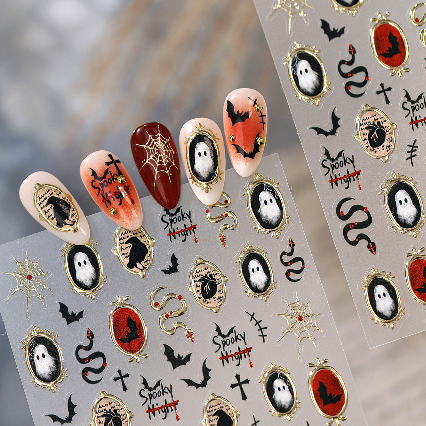 Goth Cross Evil Eye Nail Stickers - Halloween Ghost Spiderweb Decals