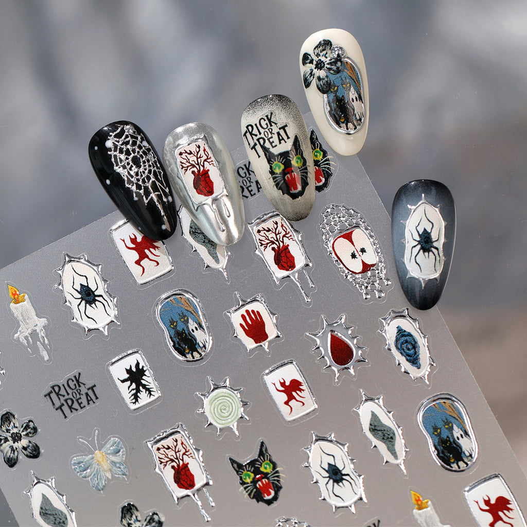 Goth Cross Evil Eye Nail Stickers - Halloween Ghost Spiderweb Decals