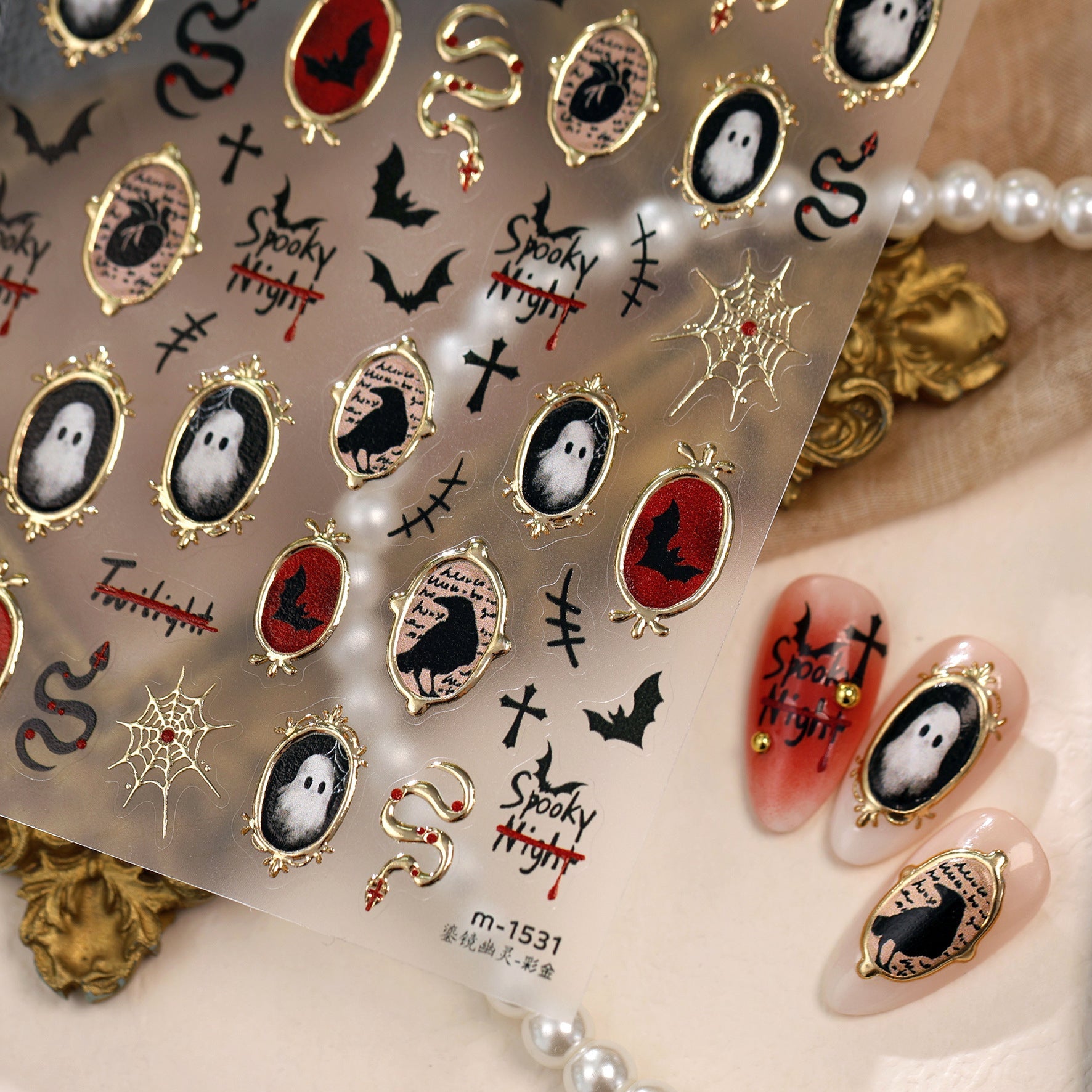 Goth Cross Evil Eye Nail Stickers - Halloween Ghost Spiderweb Decals 1530
