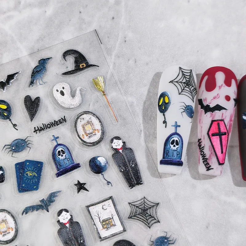 Goth Halloween Nail Stickers | Vampire Coffin Bat Nail Art Decals TS1841