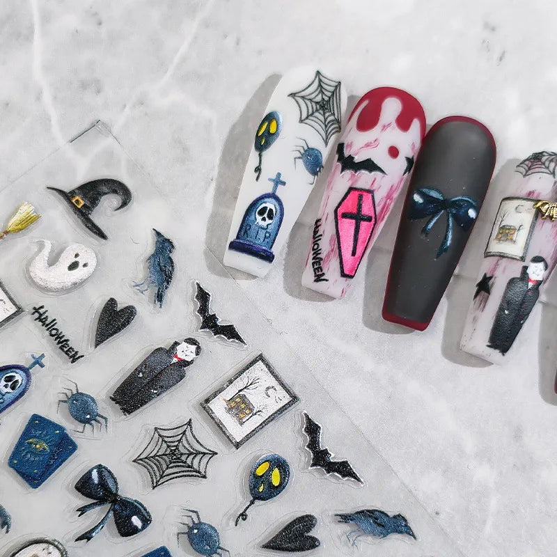 Goth Halloween Nail Stickers | Vampire Coffin Bat Nail Art Decals TS1841