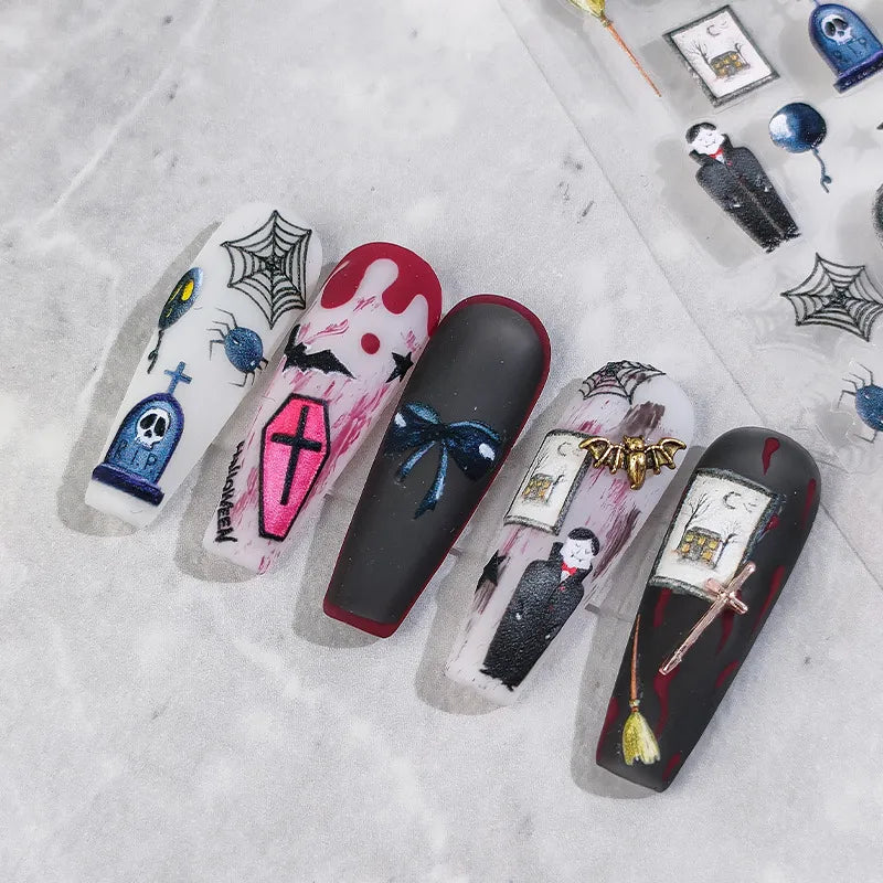 Goth Halloween Nail Stickers | Vampire Coffin Bat Nail Art Decals TS1841