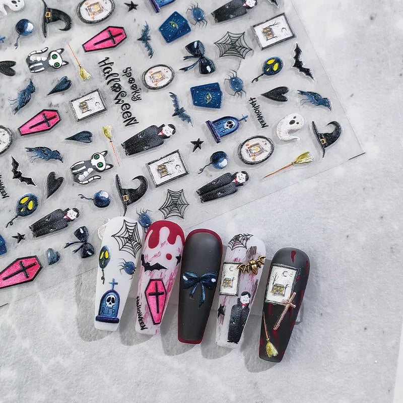 Goth Halloween Nail Stickers | Vampire Coffin Bat Nail Art Decals TS1841