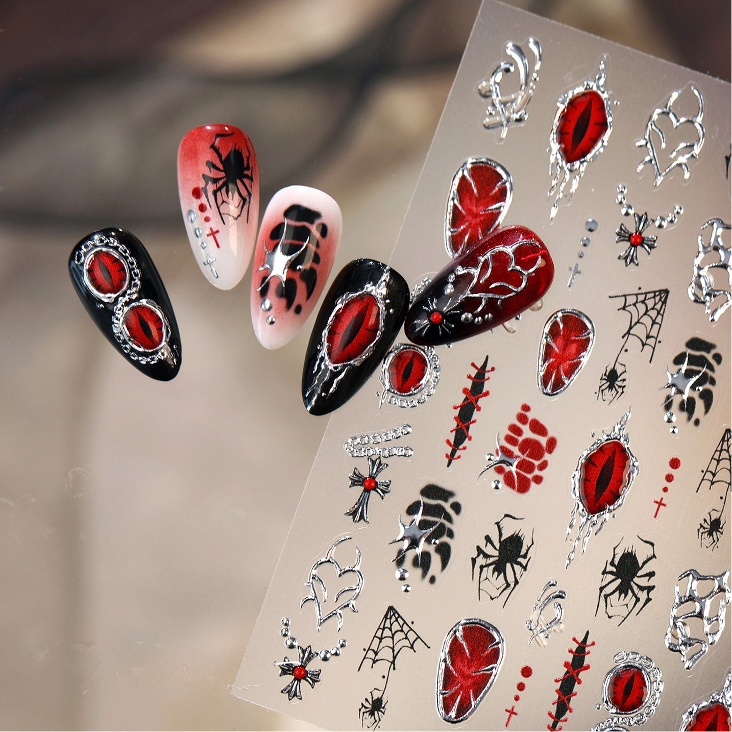 Goth & Y2K Nail Stickers - Crosses, Chains, Evil Eyes Dark Arts Decals 