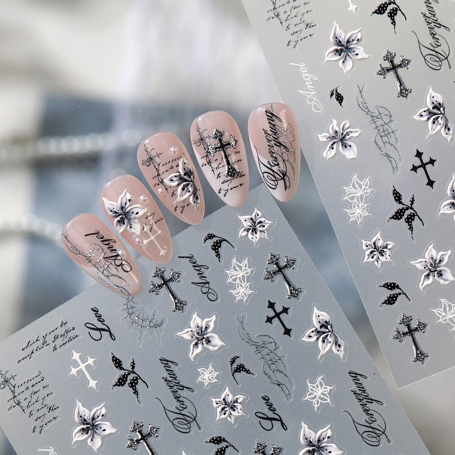 Goth & Y2K Nail Stickers - Crosses, Chains, Evil Eyes Dark Arts Decals 