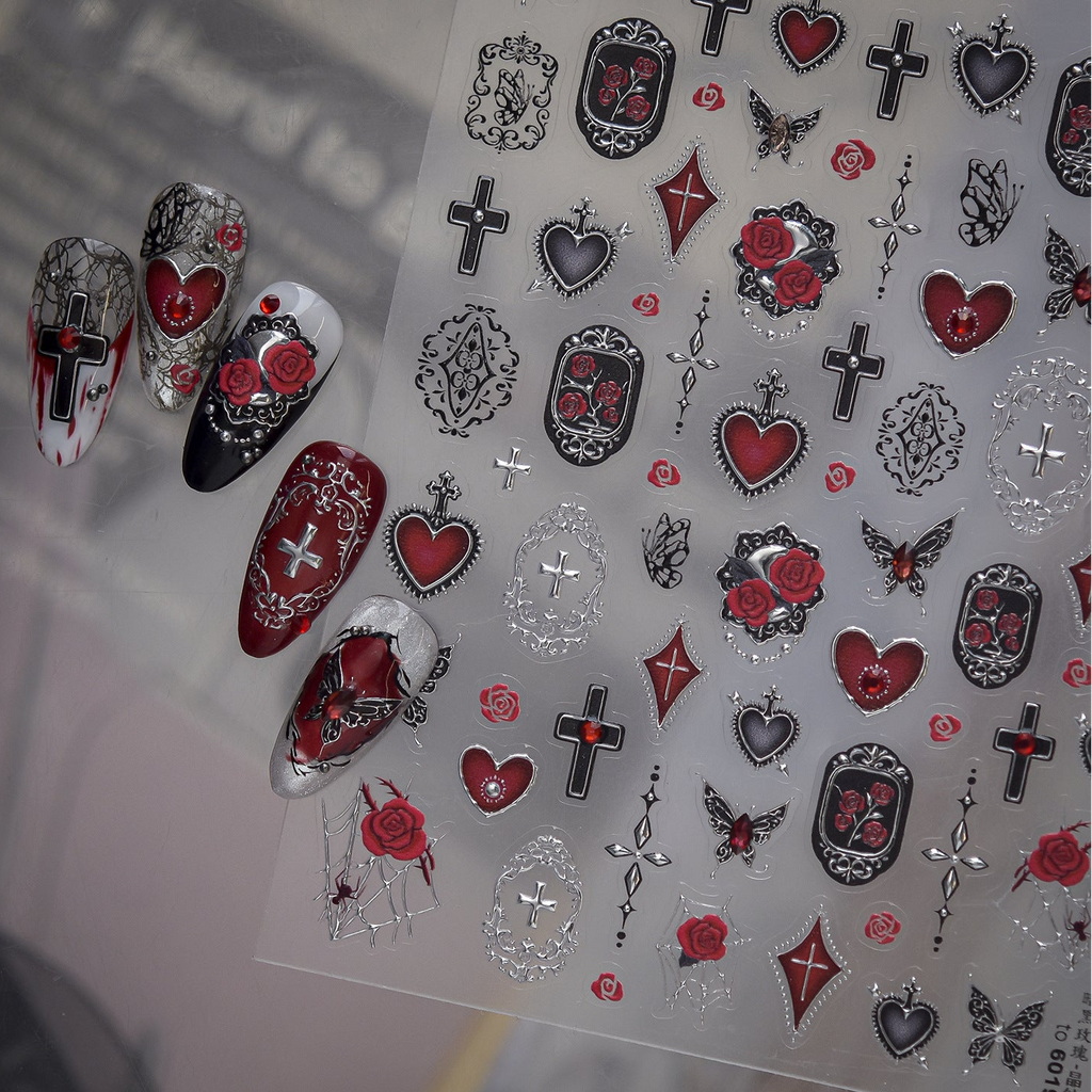 Gothic 3D Rose & Cross Nail Stickers