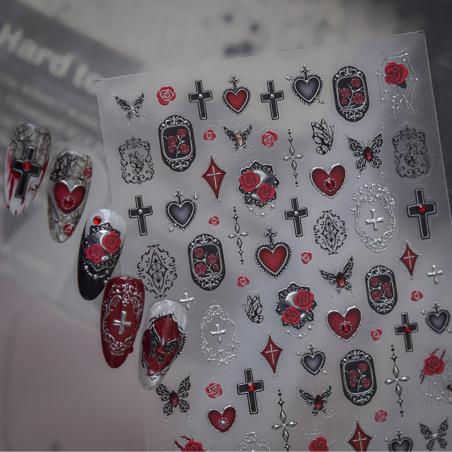 Gothic 3D Rose & Cross Nail Stickers
