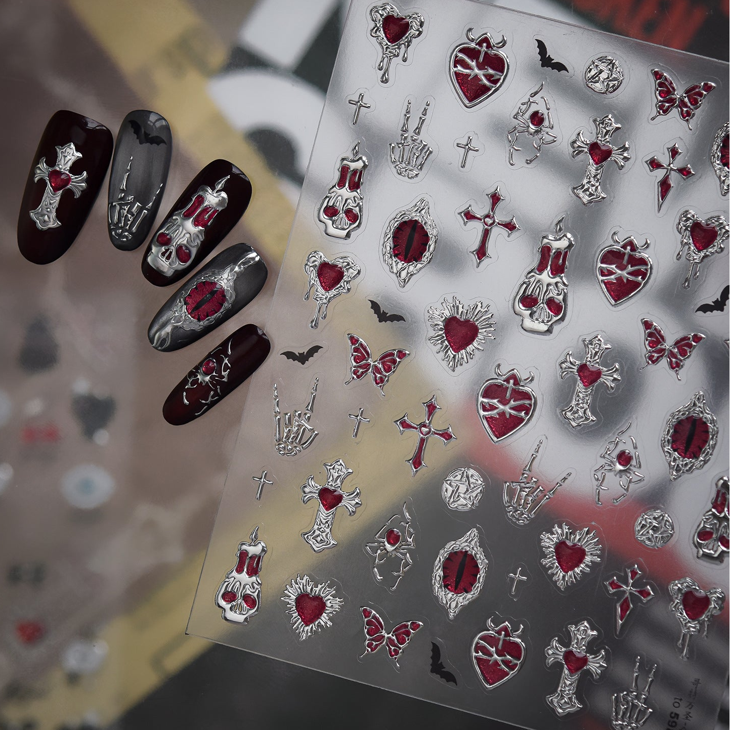 Gothic 3D Rose & Cross Nail Stickers