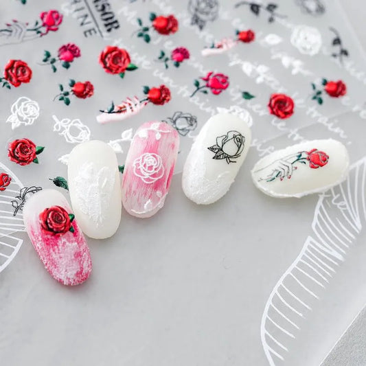 Gothic 5D Rose Nail Stickers Edgy Metallic Floral Nail Art Decals TS149