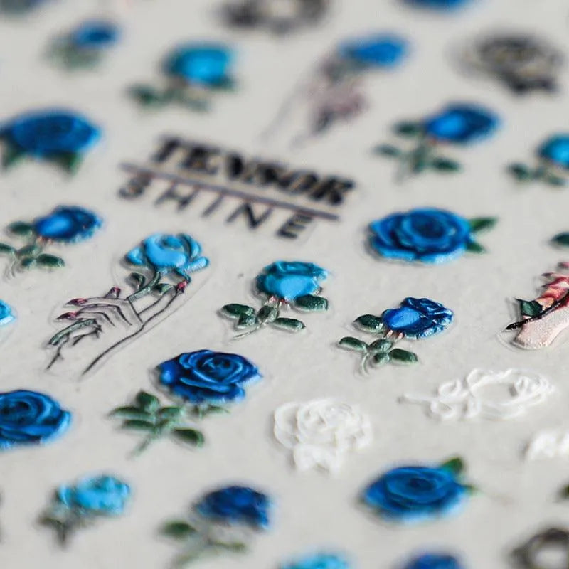 Gothic 5D Rose Nail Stickers Edgy Metallic Floral Nail Art Decals TS149