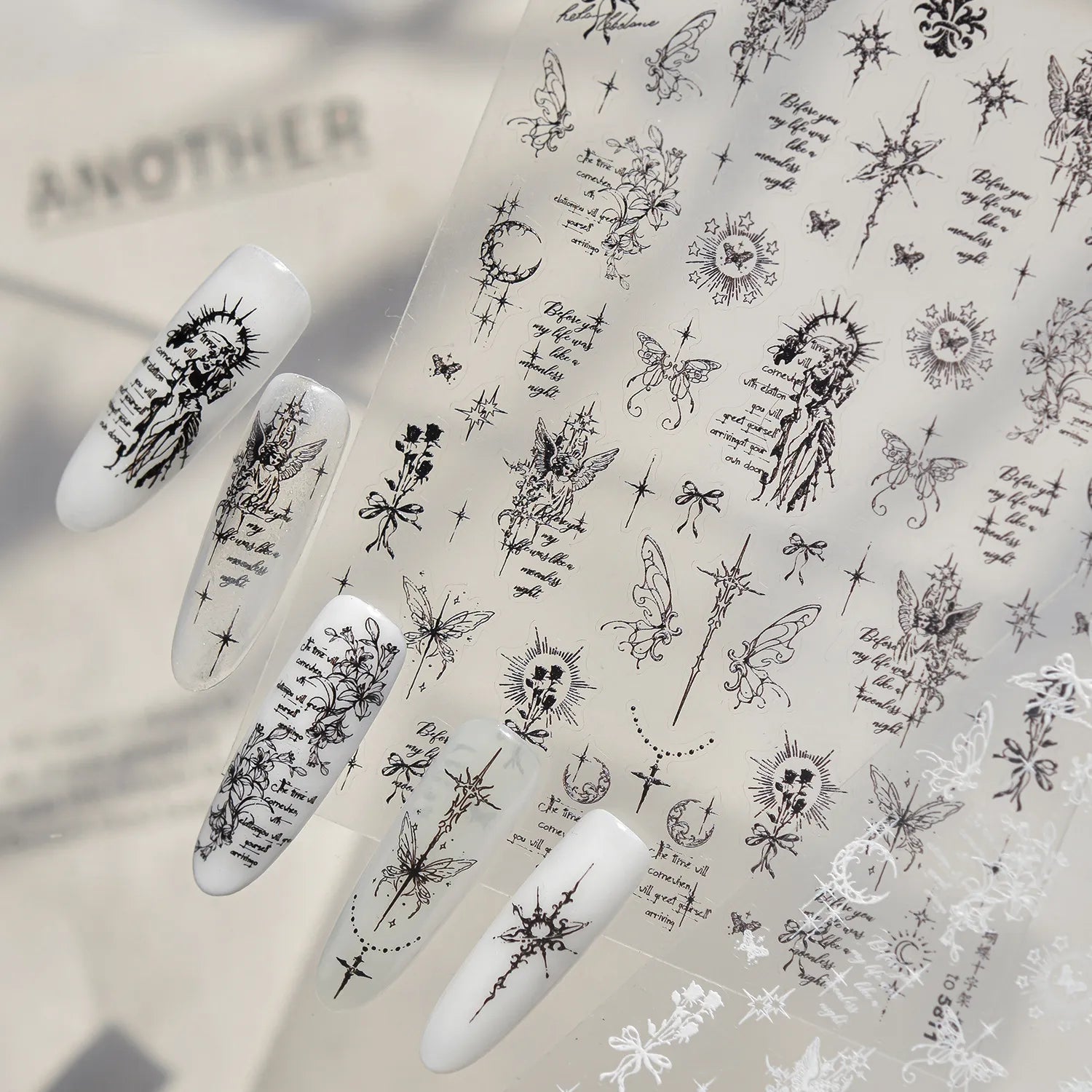 Gothic Angel & Butterfly Fine Line Nail Stickers