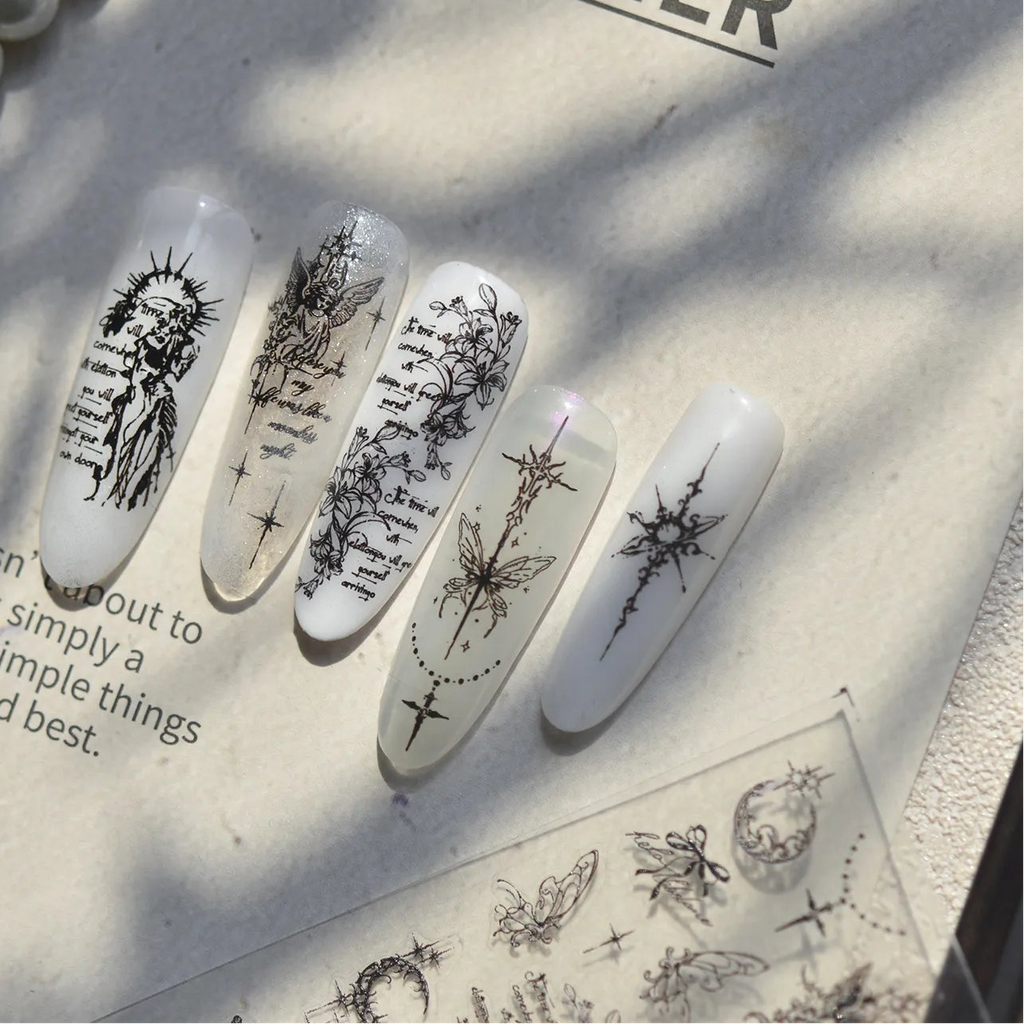 Gothic Angel & Butterfly Fine Line Nail Stickers