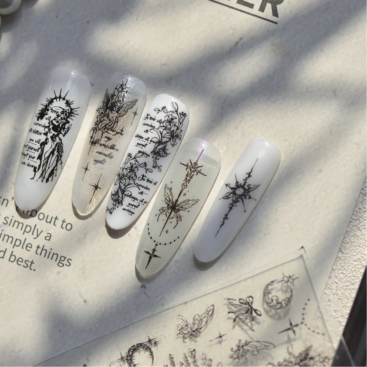 Gothic Angel & Butterfly Fine Line Nail Stickers