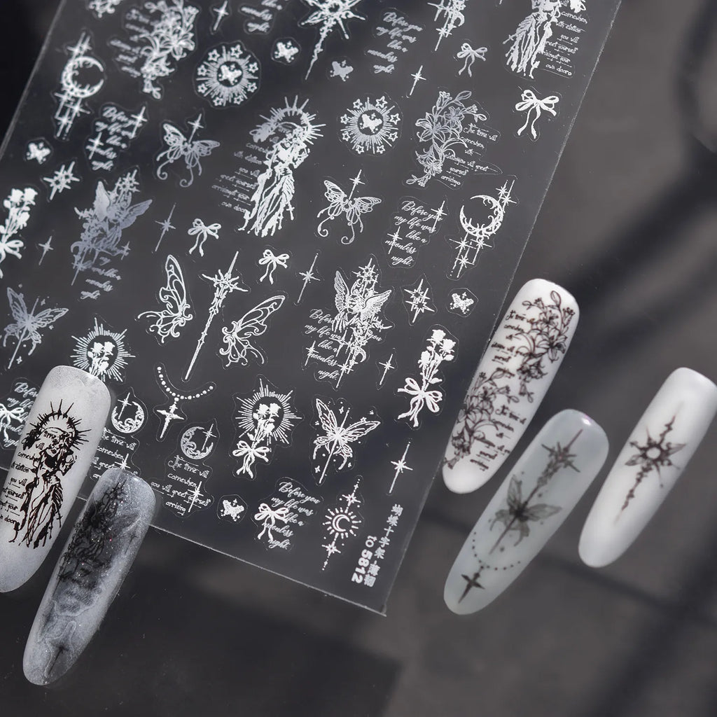 Gothic Angel & Butterfly Fine Line Nail Stickers 5811