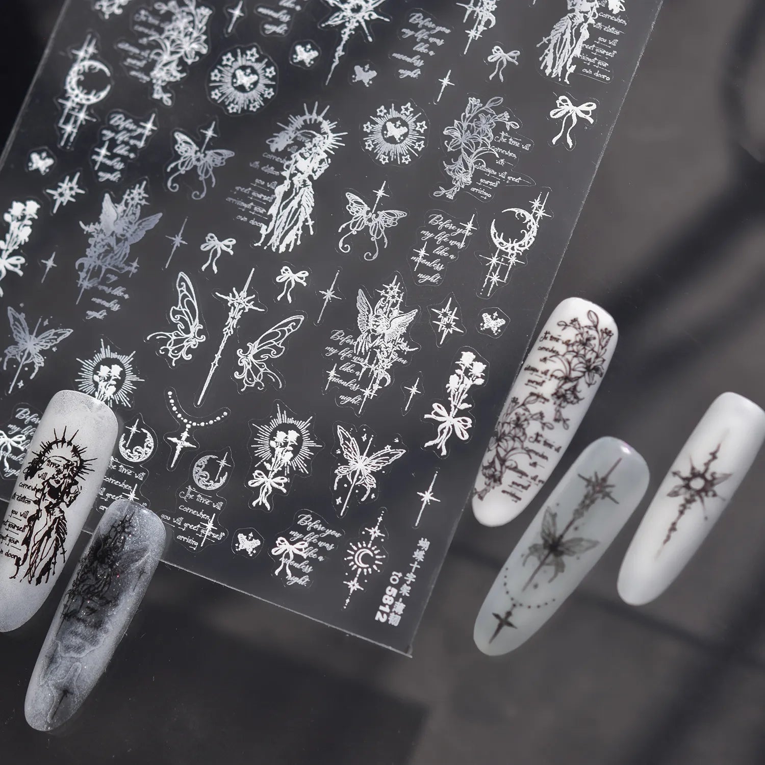 Gothic Angel & Butterfly Fine Line Nail Stickers 5811