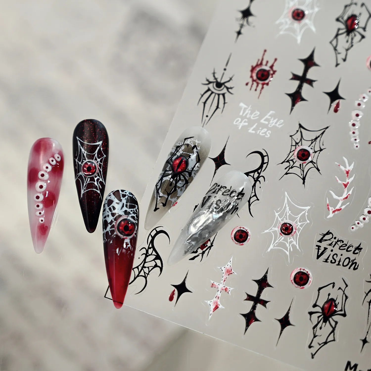 Gothic Evil Eye 3D Chrome Nail Stickers | Spooky Spider Cross Decals For Halloween M1222