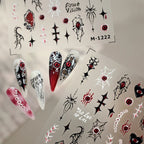 Gothic Evil Eye 3D Chrome Nail Stickers | Spooky Spider Cross Decals For Halloween M1222