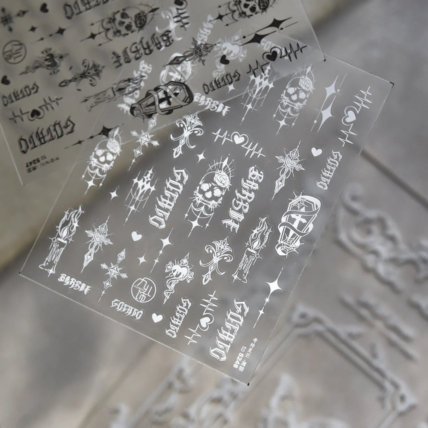 Gothic Halloween Nail Art Stickers - Edgy Skull, Cross & Old English Font Decals