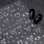 Gothic Punk Nail Art Stickers | Silver Flame Heart & Butterfly Decals TL195