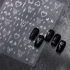 Gothic Punk Nail Art Stickers | Silver Flame Heart & Butterfly Decals TL195